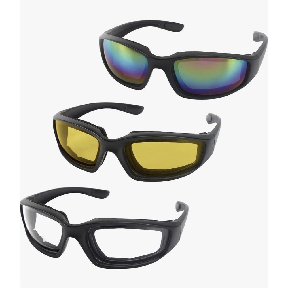 3 Pairs Motorcycle Riding Glasses Goggles UV400 Windproof Padded Sunglasses